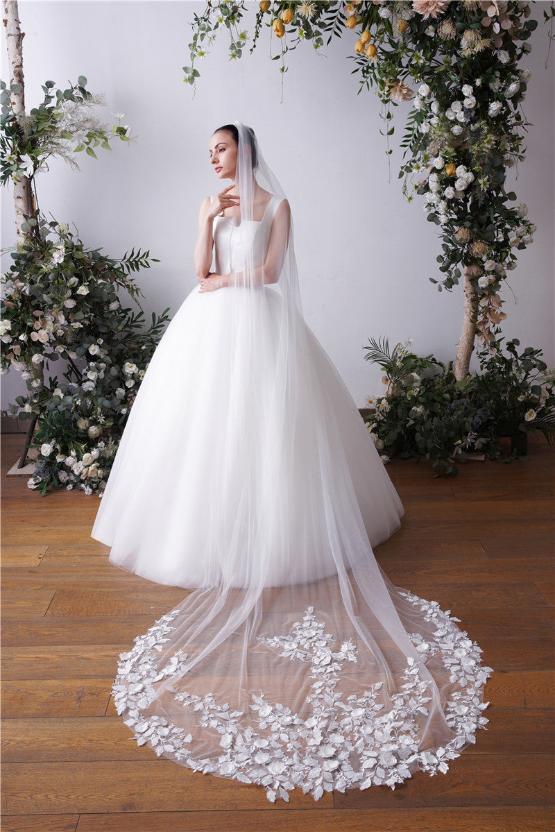 New One-Tier Three-dimensional 3 meters long chapel veil UK TS91X44