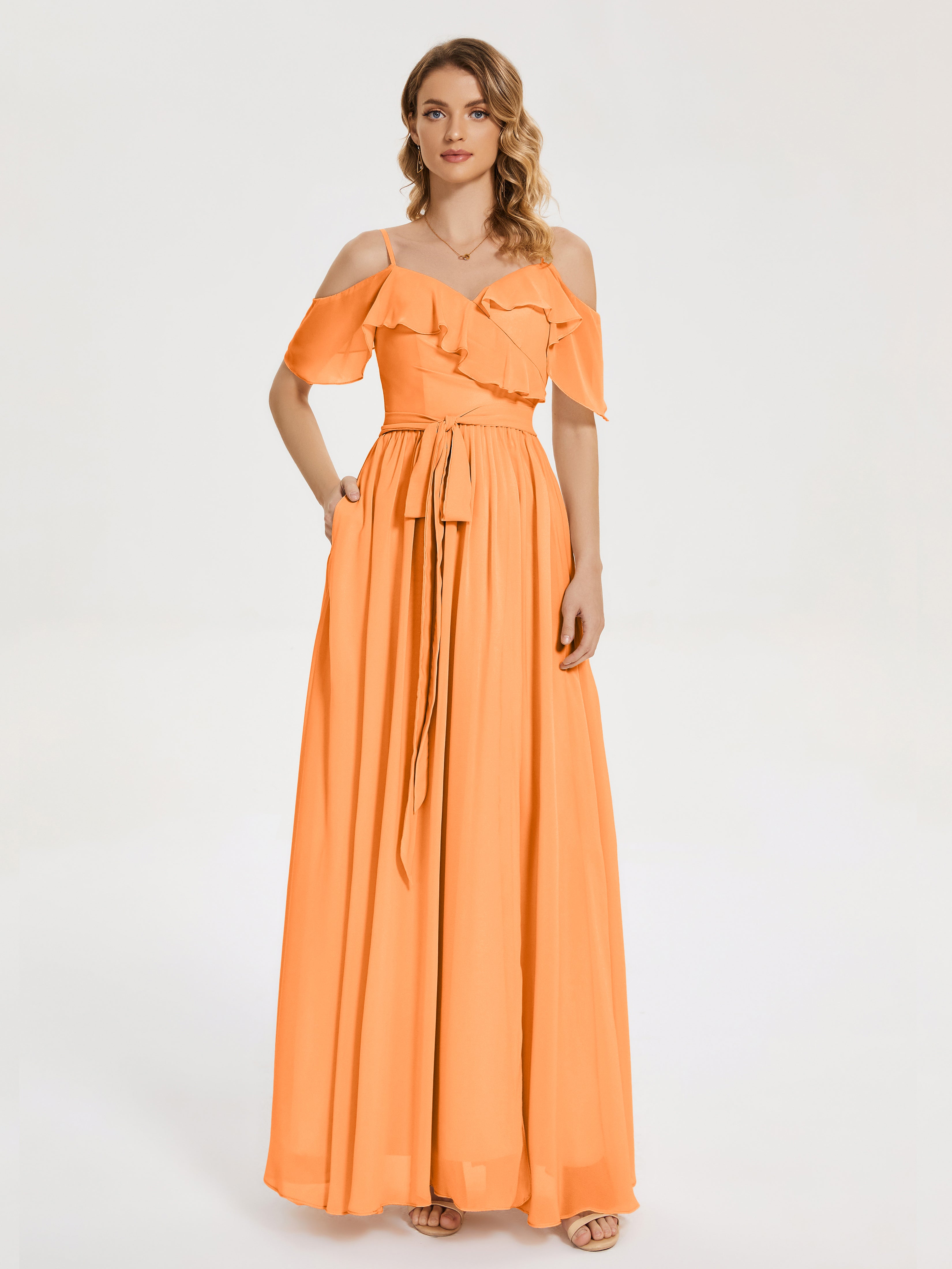 Thea Drape Sleeves Chiffon Bridesmaid Dresses