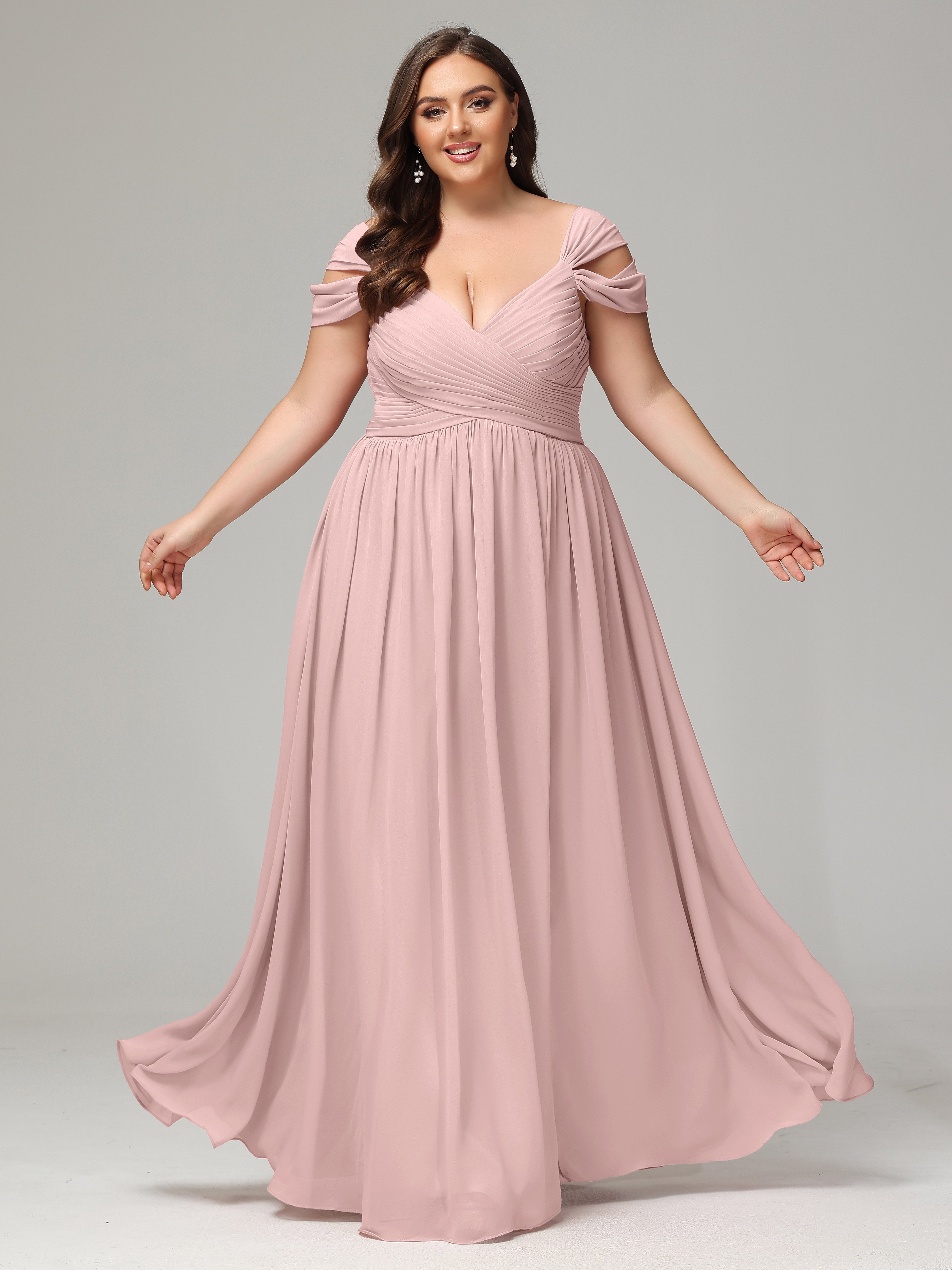 Cap Sleeves Chiffon Plus Size Bridesmaid Dresses With Split