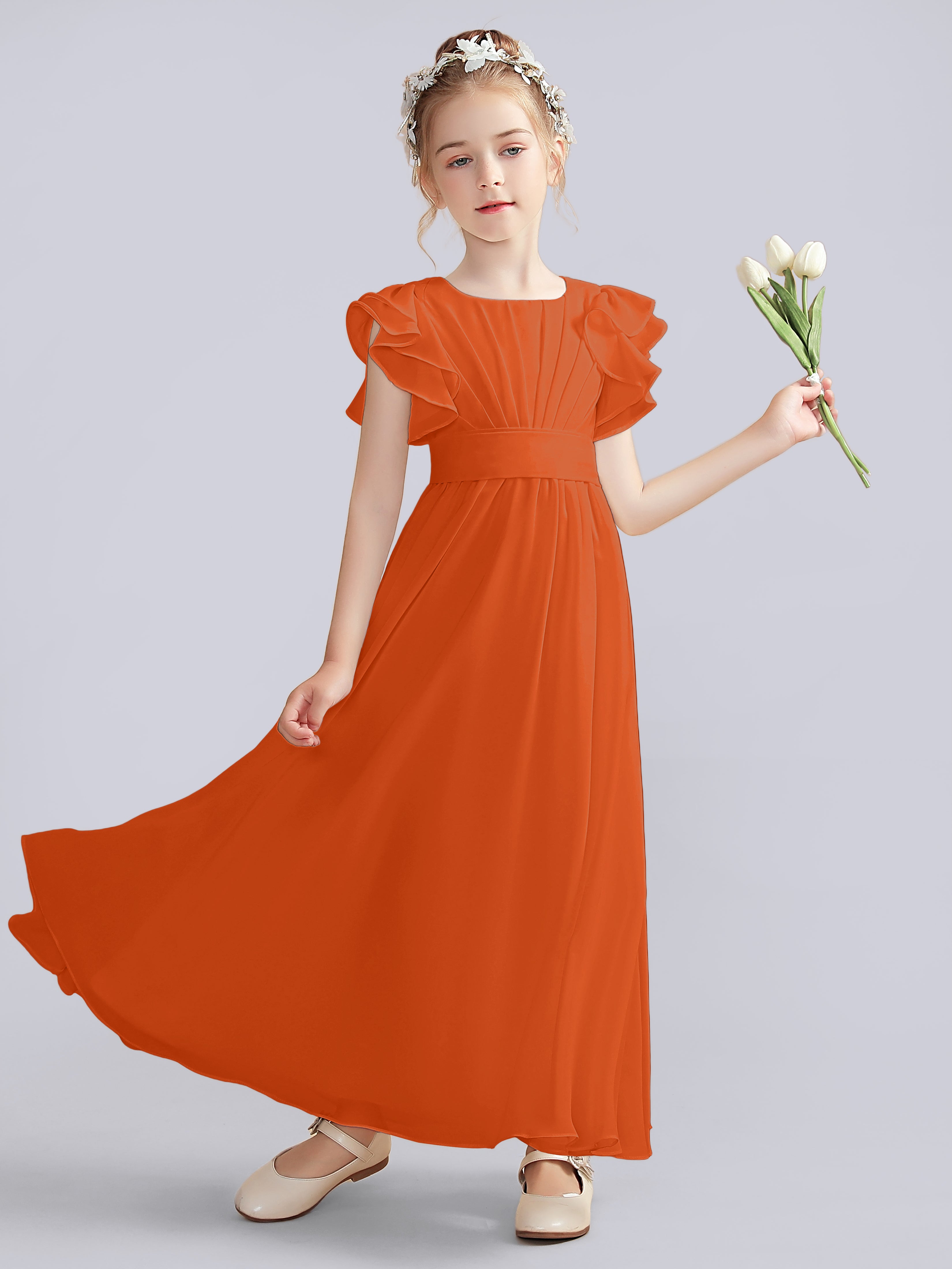 Flutter Crinkle Chiffon Junior Bridesmaid Dress