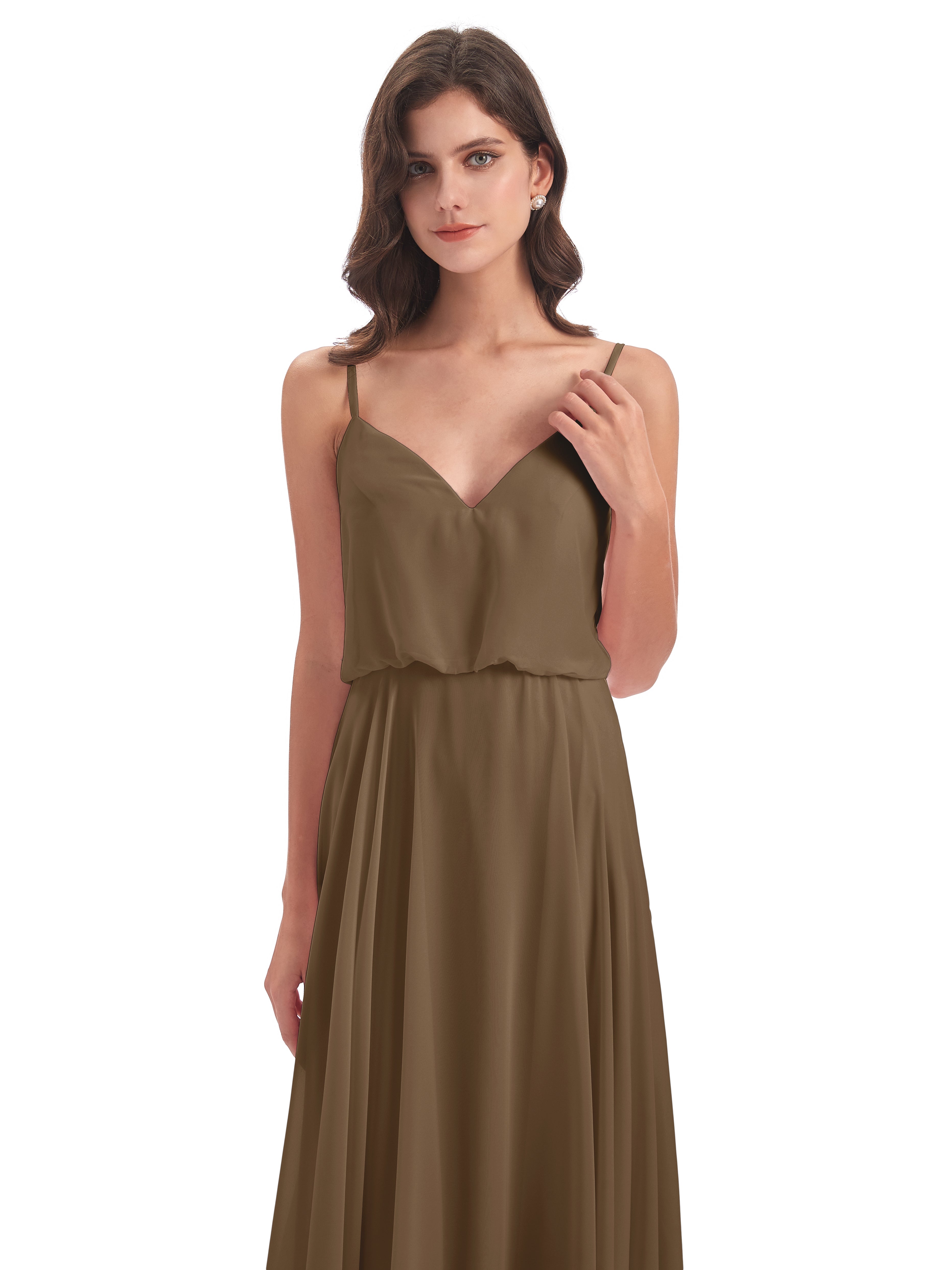 Nancy Casual Spaghetti Straps Long Chiffon Bridesmaid Dresses