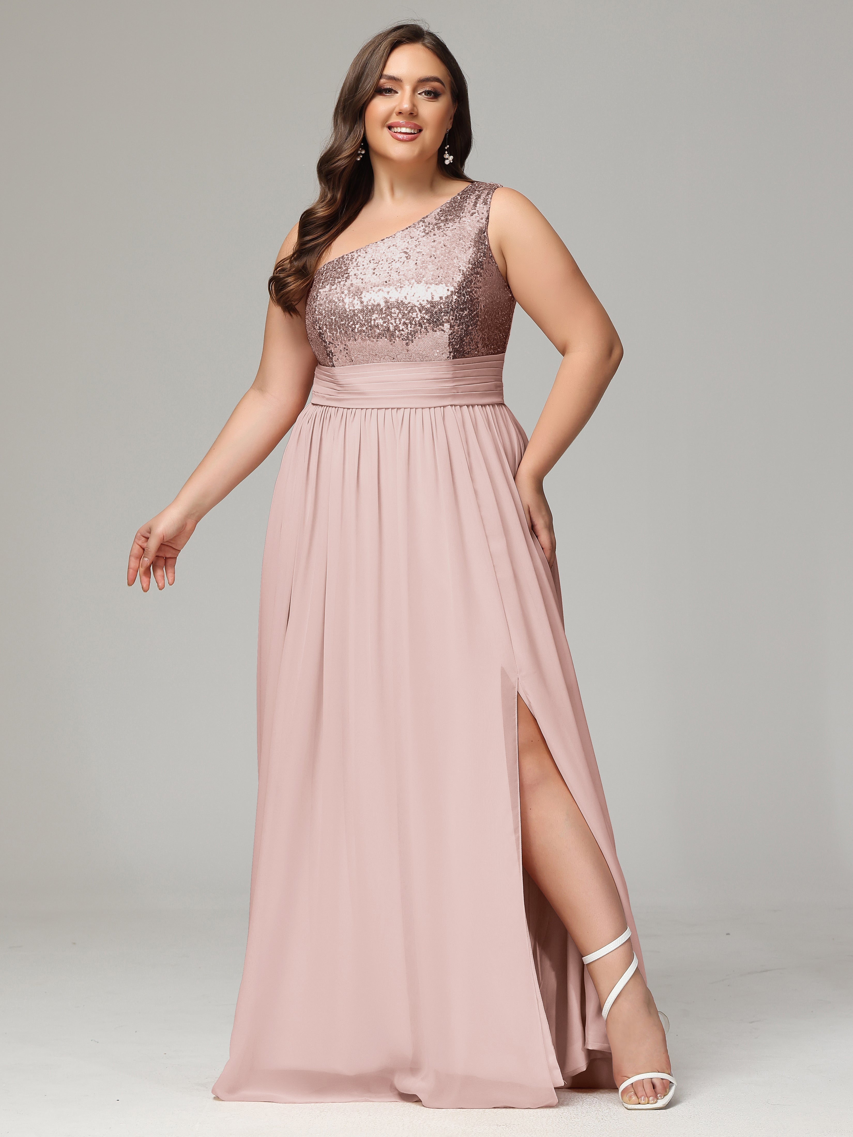 One Shoulder Sequins Plus Size Bridesmaid Dresses