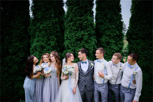 The 5 Best Matches of Your Slate Blue Bridesmaid Dresses and Groomsmen Suits
