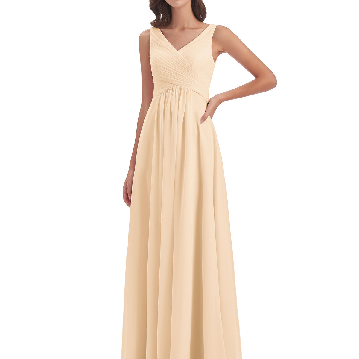 peach bridesmaid dresses uk BABARONI Chiffon Peach Bridesmaid Dresses A-line V-neck Sleeveless  Floor-length  BABARONI UK