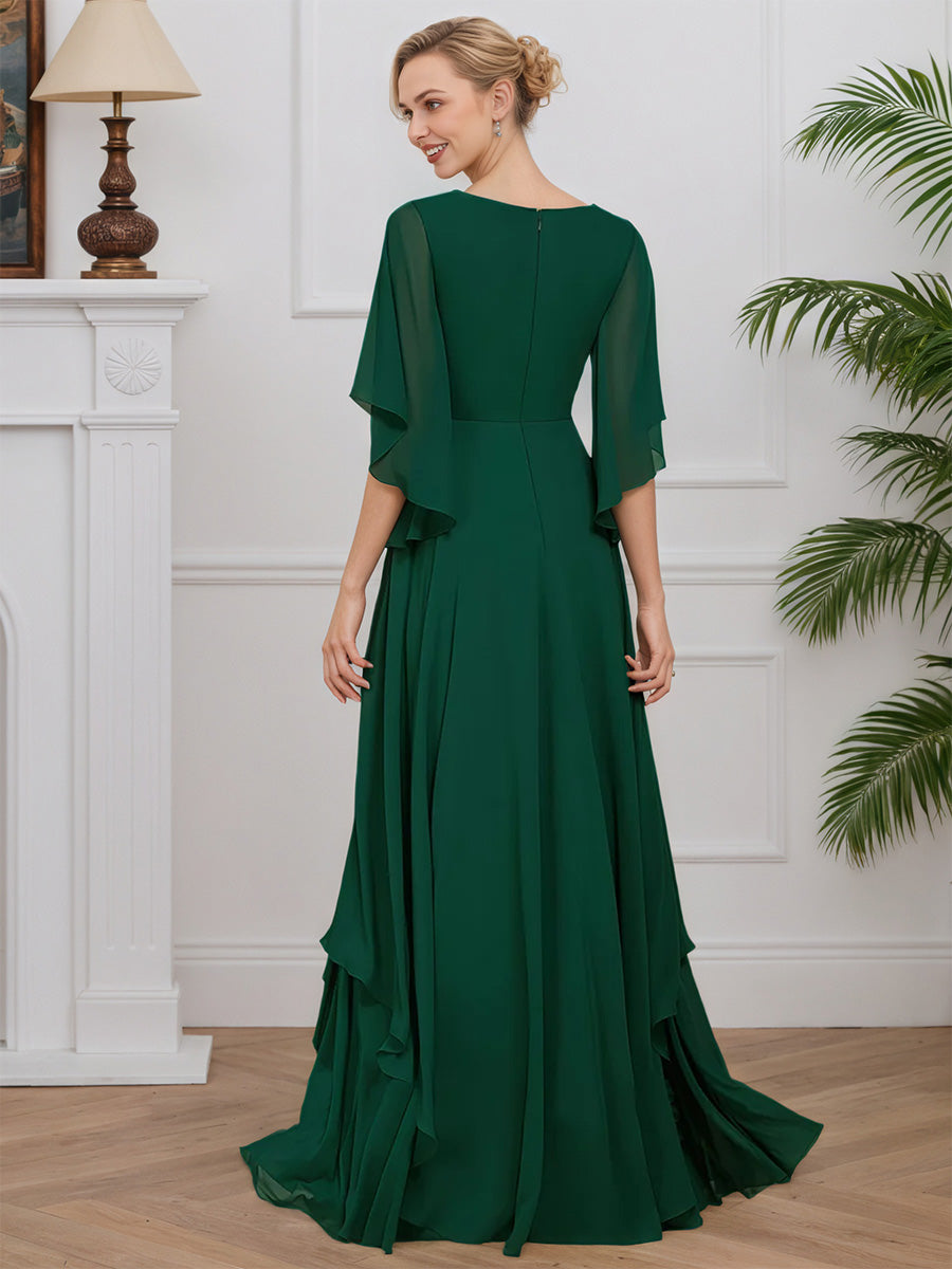 Cicinia Dark Green Mother Of The Bride Dresses Chiffon V-Neck Beading A-Line Sleeves