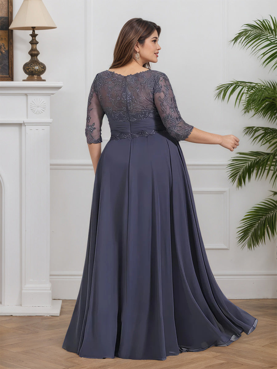 Cicinia Stormy Mother Of The Bride Dresses Chiffon Lace Jewel A-Line Half Sleeves Plus Size