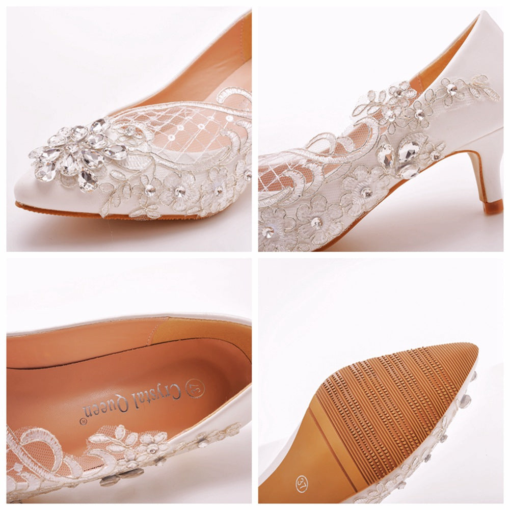 Women's Wedding Shoes Rhinestone Lace Flowers High Heels
