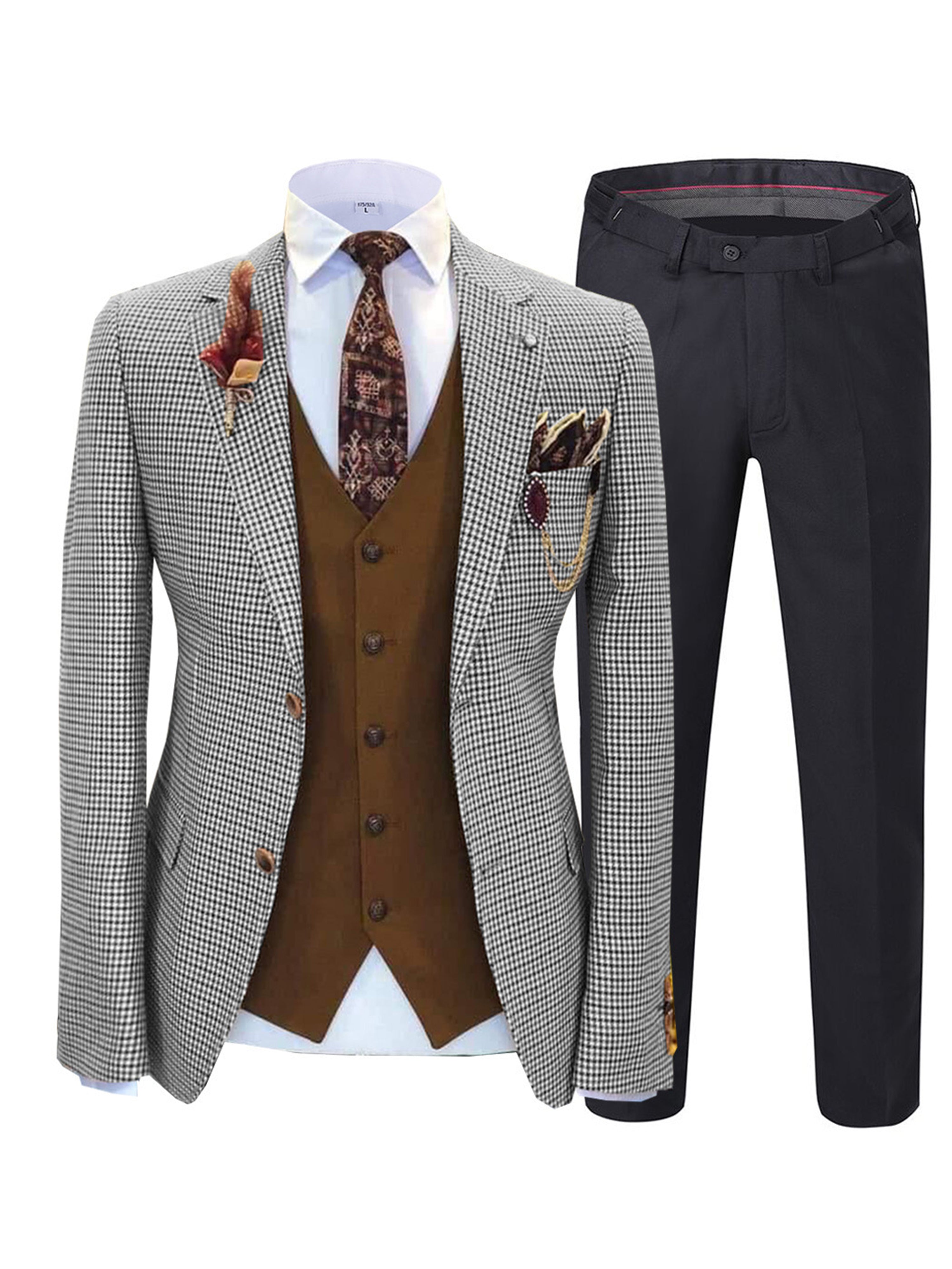 Check Tweed Men's Suit 3 Pieces Men's Suits