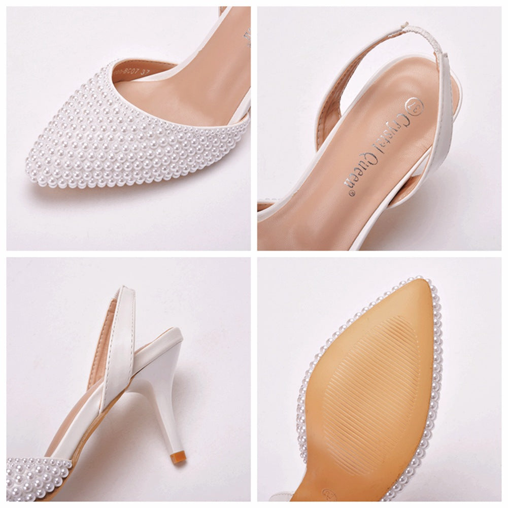 Pointed Toe Pearl Slingback High Heels