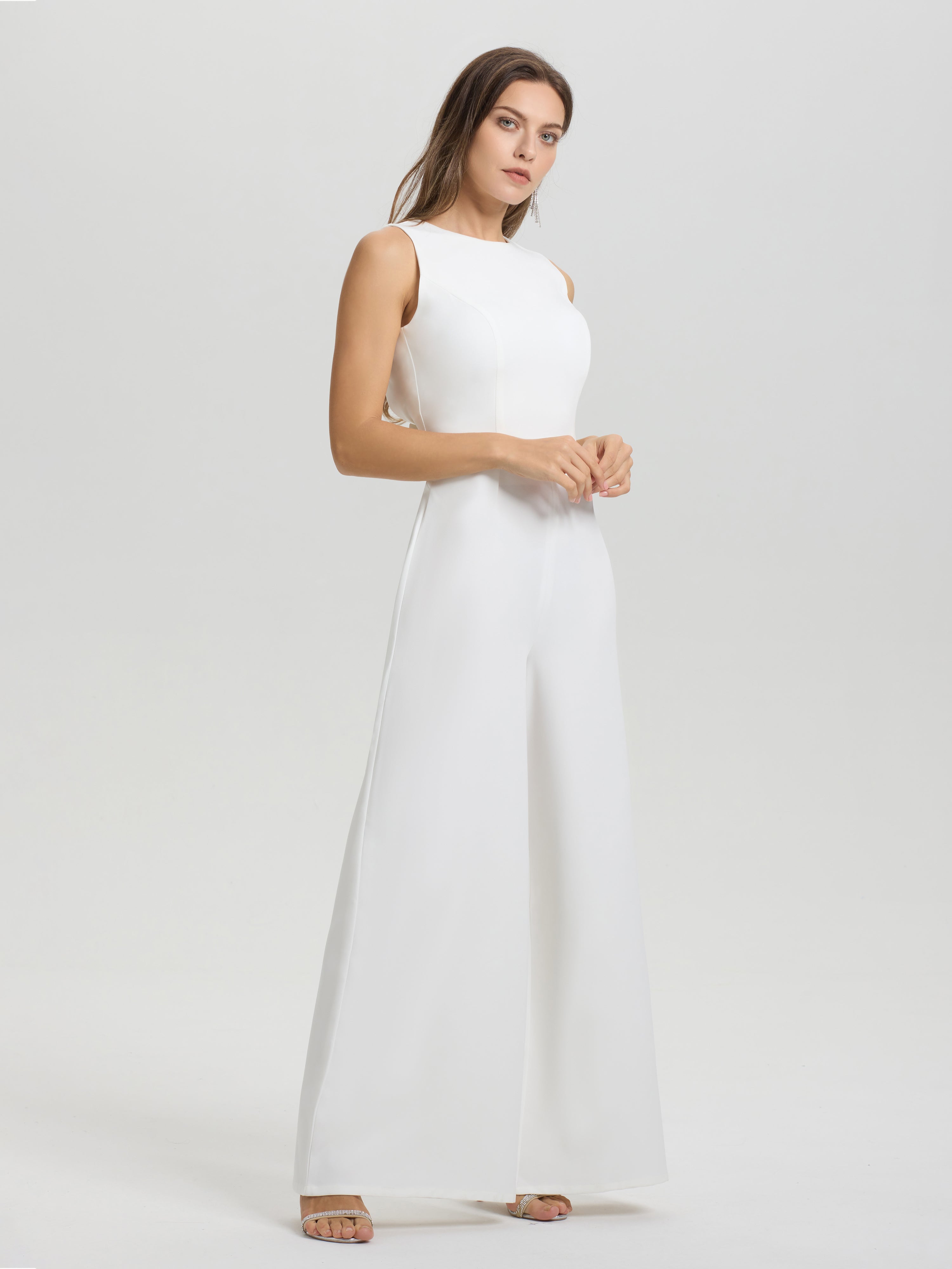 Sleeveless Open Back Wide Leg Wedding Jumpsuit Pantsuit