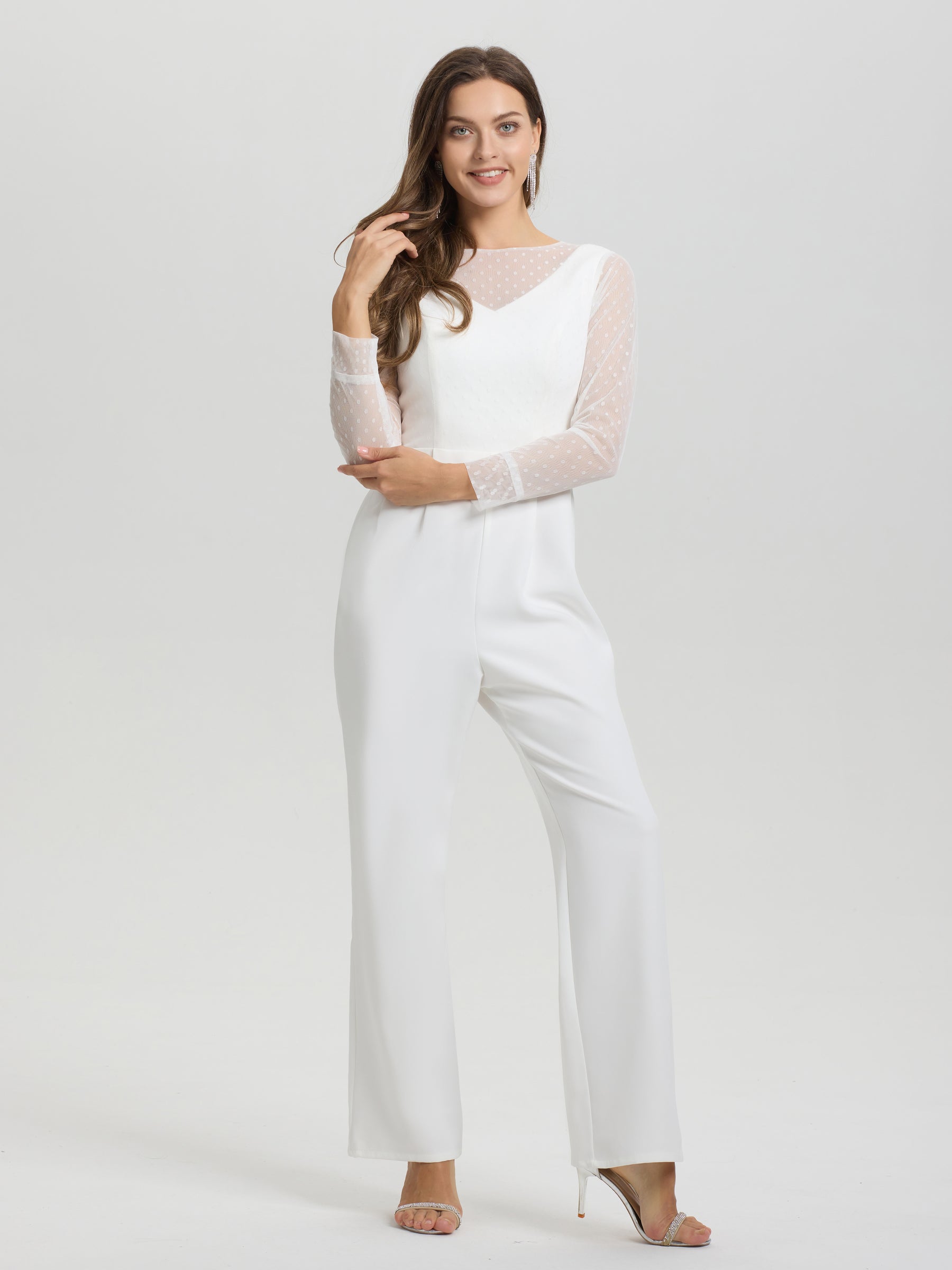 Illusion Neckline 3/4-Length Sleeve Jumpsuit Spa
