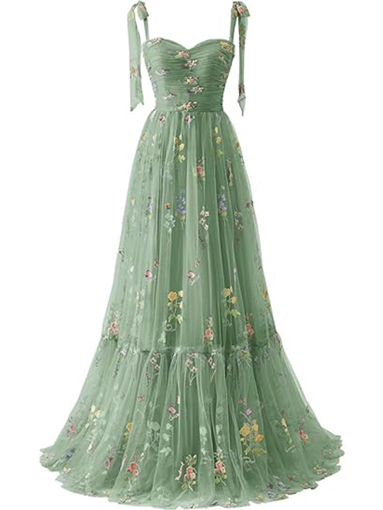 A-line Embroidery Strapless Tulle Prom Dress main image 0