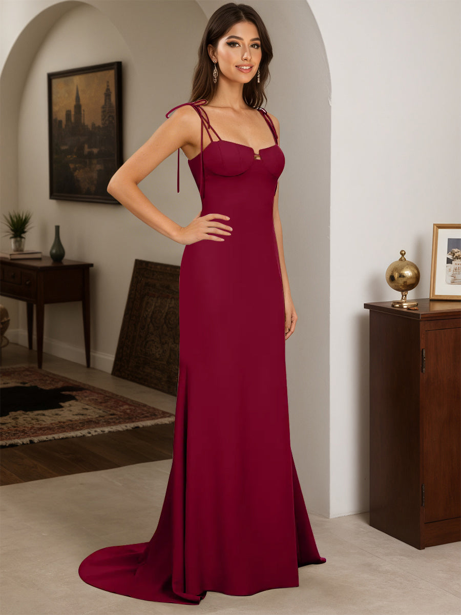 Cicinia Burgundy Prom Dresses Spaghetti Straps Backless Sheath Dres
