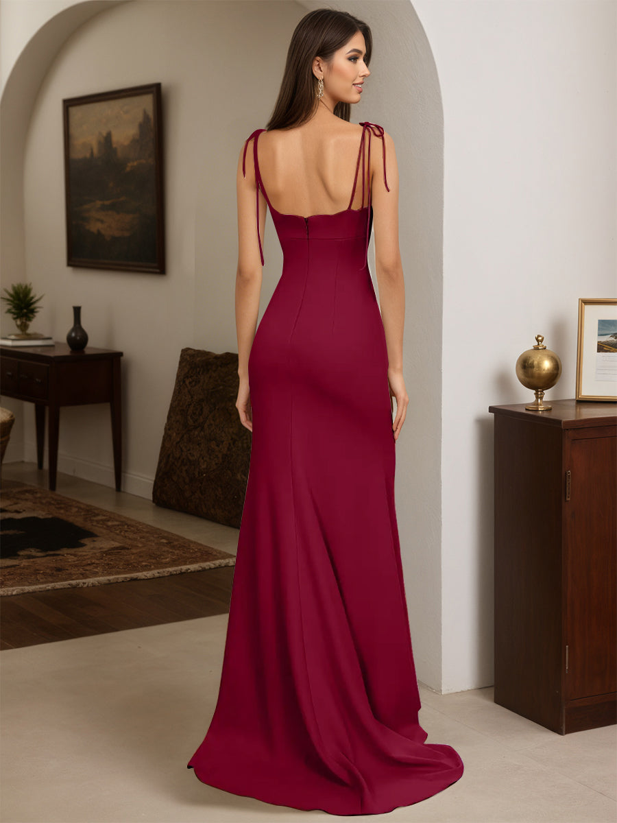 Cicinia Burgundy Prom Dresses Spaghetti Straps Backless Sheath Dres