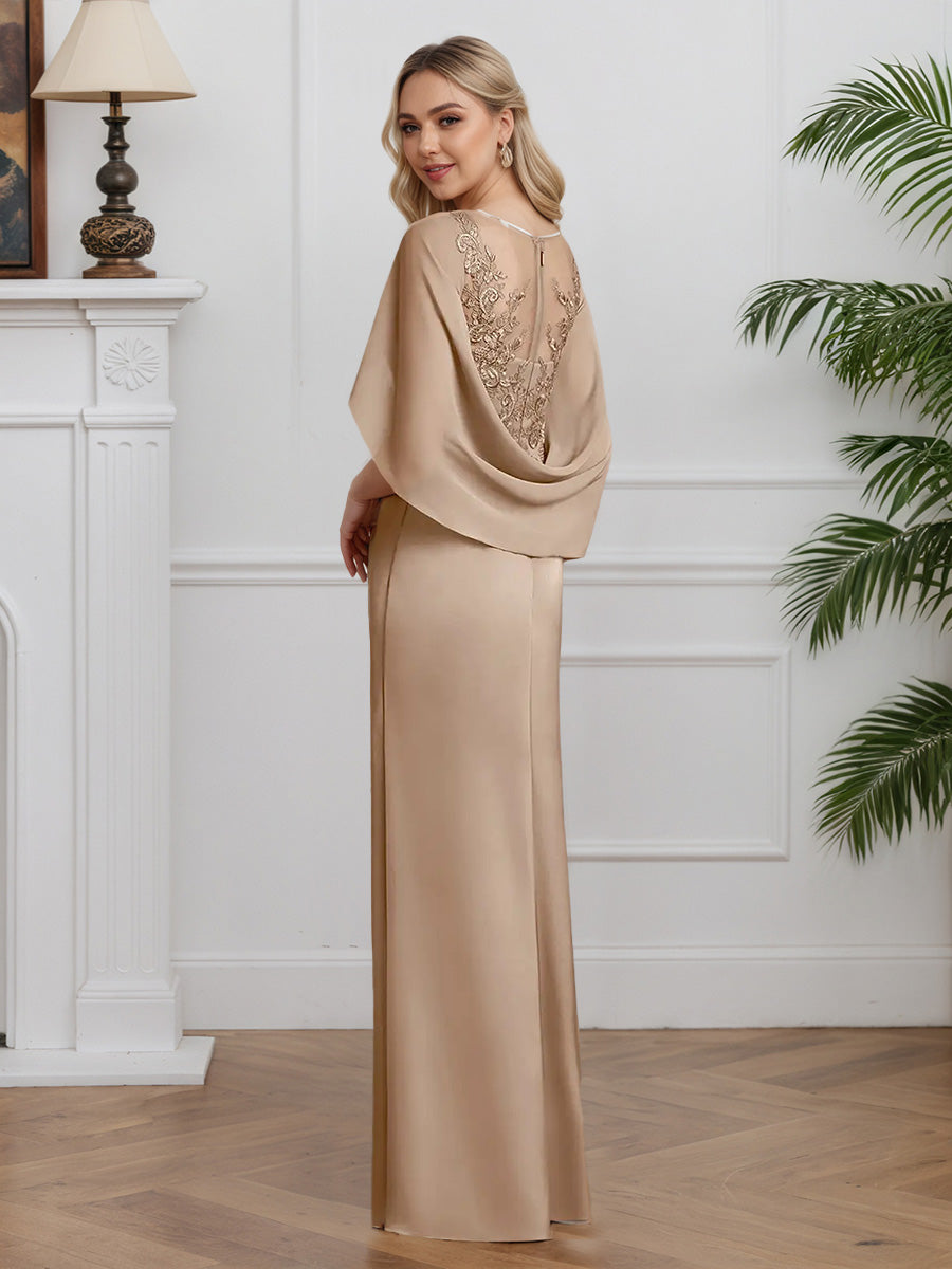 Cicinia Taupe Mother Of The Bride Dresses Chiffon Lace Sheath Slit Floor Length