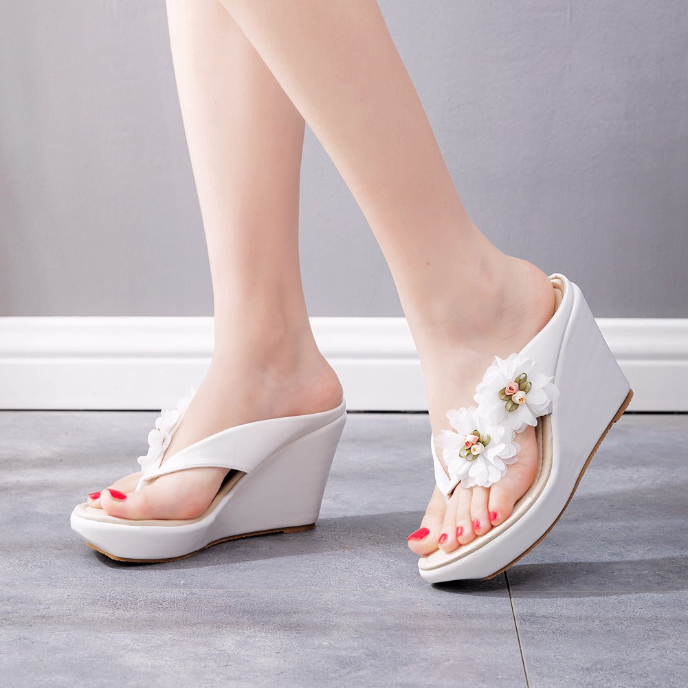 Casual Flower Decor Flip-Flop Wedge Heels Sandals