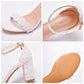 Open Toe Lace Pearl Ankle Strap Chunky Heel