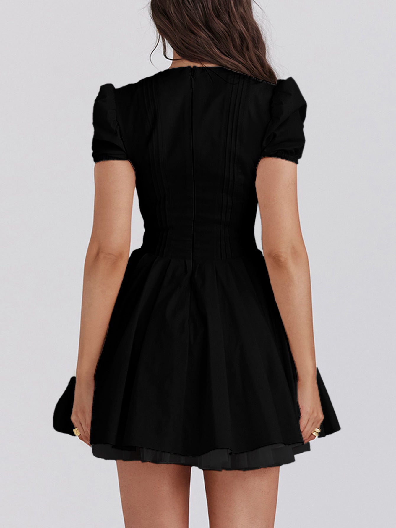 Black V-Neck Short Sleeves Ruffle Mini Wedding Guest Dress