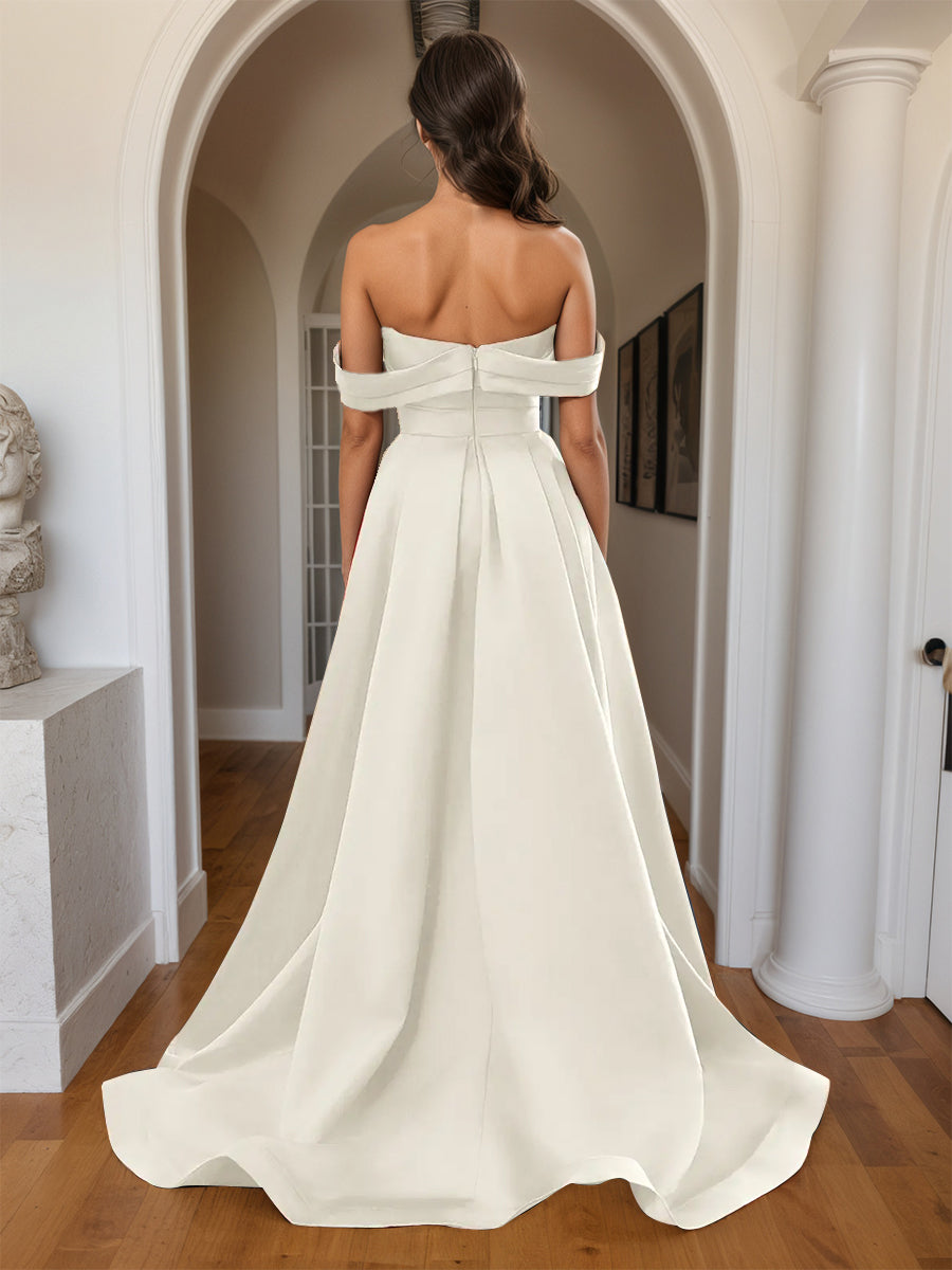 Cicinia Ivory Prom Dresses Soft Satin Off The Shoulder Sheath/Column Long Party Dress