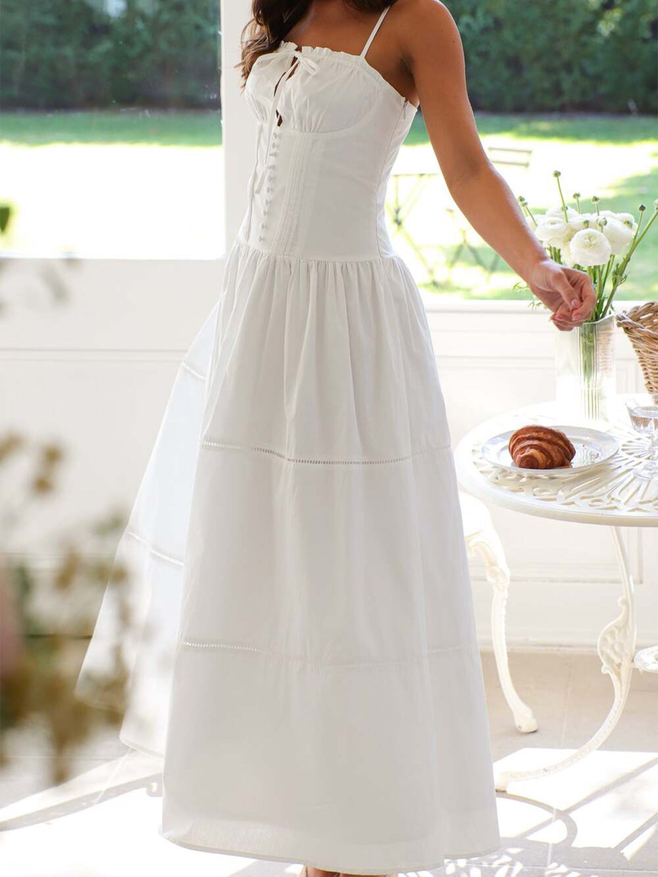 Spaghetti Straps Square Neckline White Wedding Guest Dress