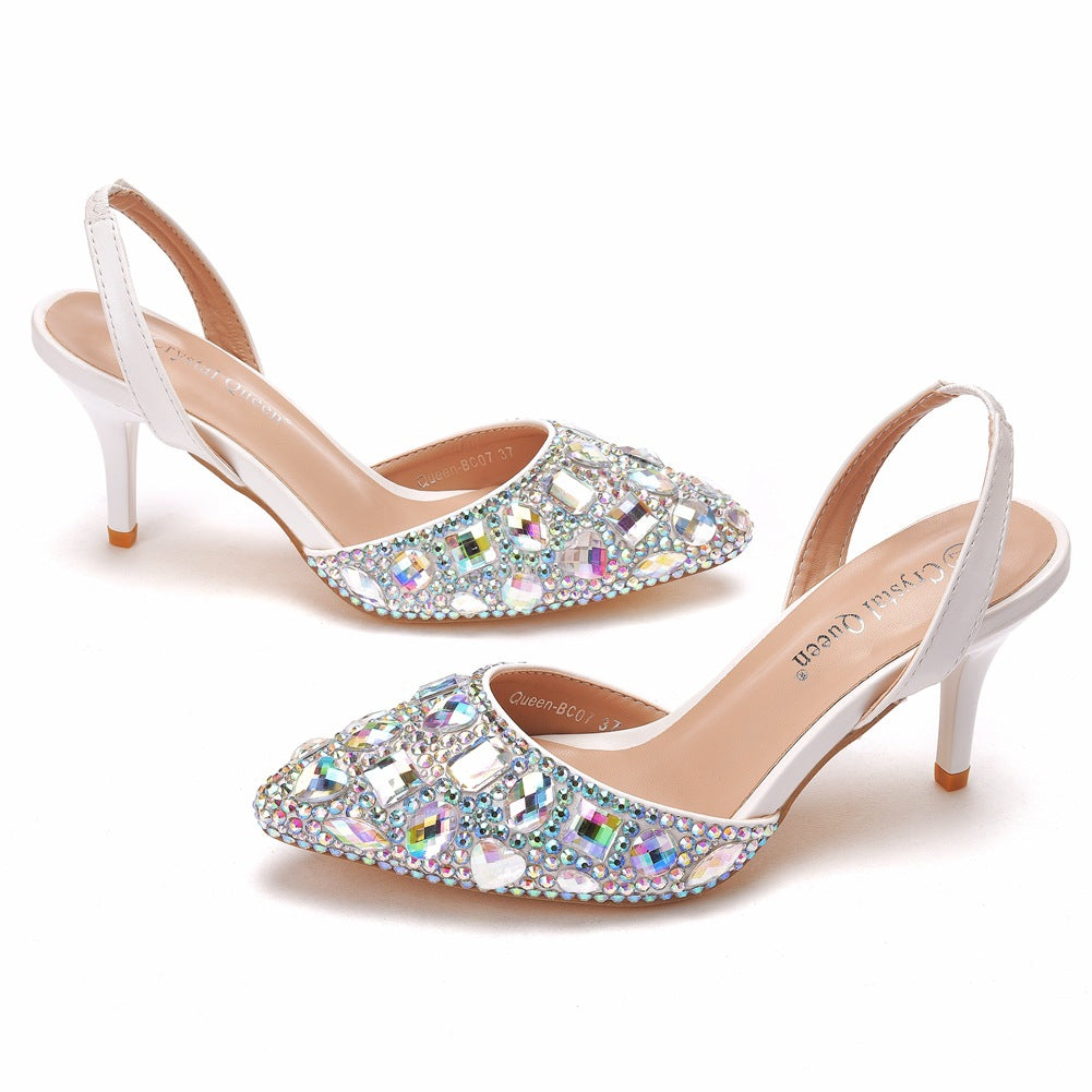 Pointed Toe Fashionable Rhinestone Decor Slingback High Heels