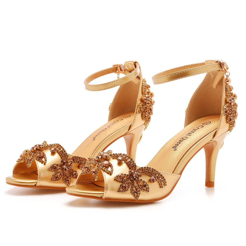 Peep Toe Rhinestone Ankle Strap High Heel