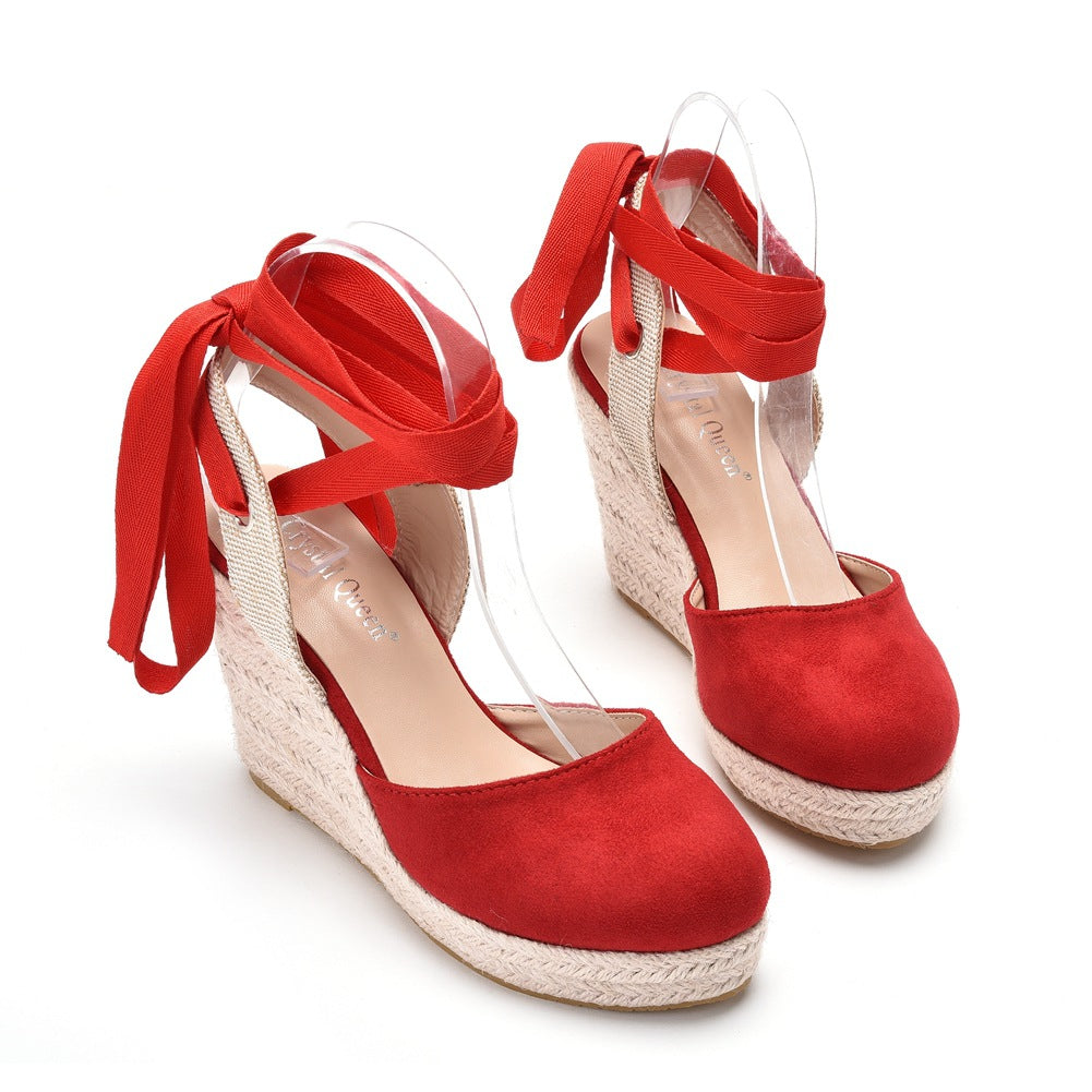 Elegant Bohemian Round Toe Platform Espadrille Wedge Heels