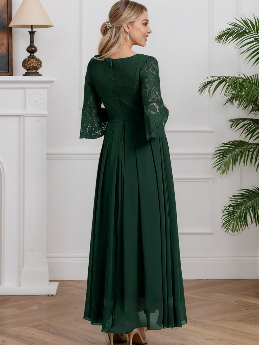 Cicinia Dark Green Mother Of The Bride Dresses Chiffon Lace A-Line Trumpet Sleeves Floor Length