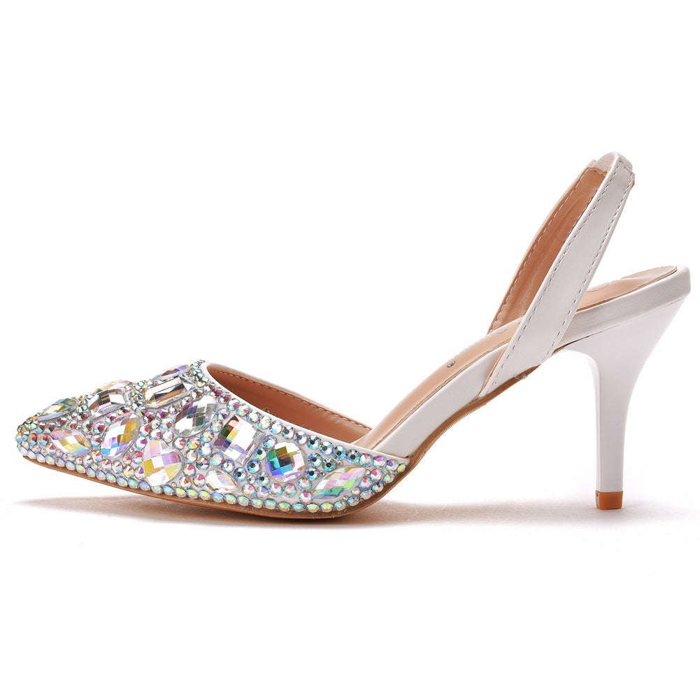 Pointed Toe Fashionable Rhinestone Decor Slingback High Heels