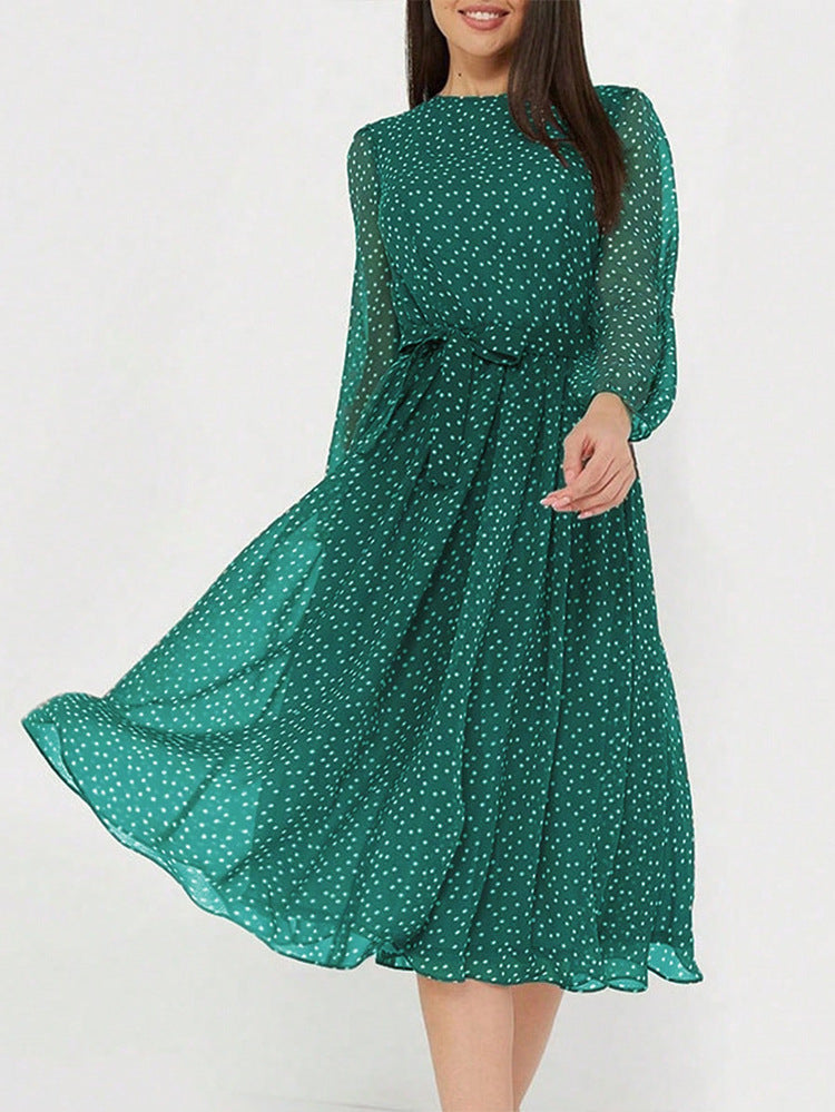 Jewel Long Sleeves Tea Length Green Wedding Guest Dress