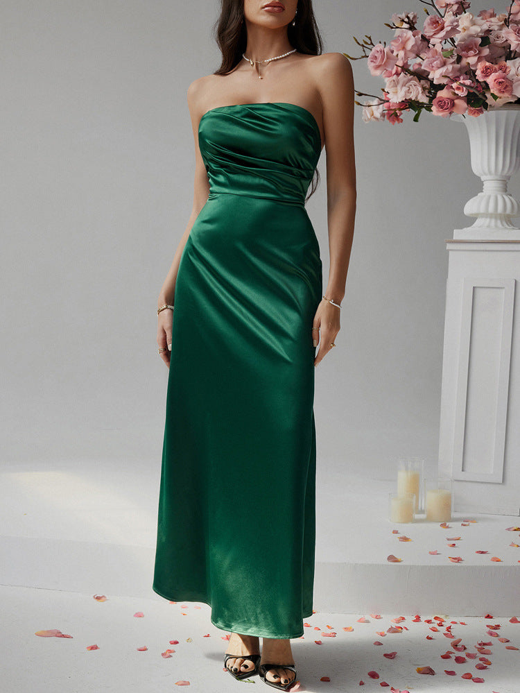 Strapless Sleeveless Dark Green Sheath Wedding Guest Dress