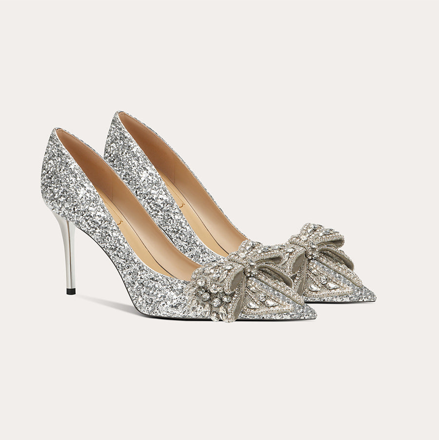 Elegant silver high heels hotsell