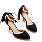 Pointed Toe Satin Pearl Ribbon Tie Ankle Strap High Heels