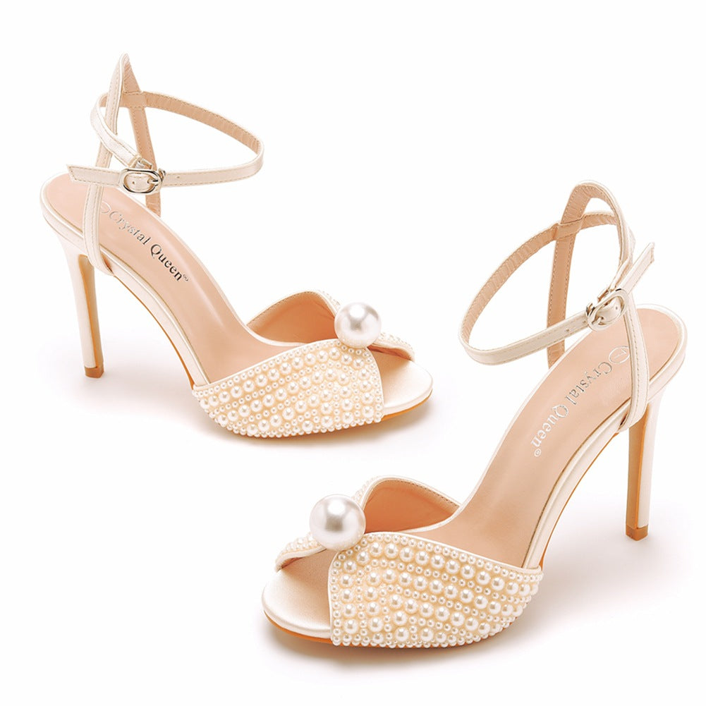 Peep Toe Elegant Faux Pearl Ultra High Heels