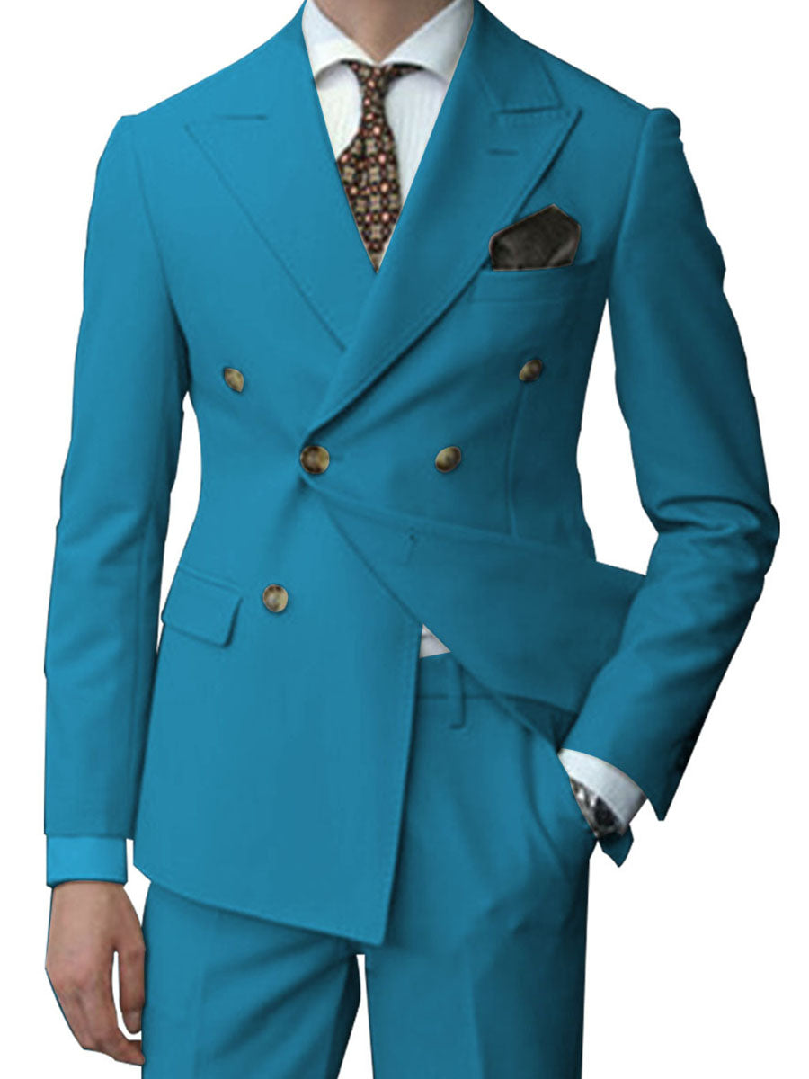 Pretty Double Breasted 2 Pieces Slim Fit Solid Color Blue Men's Suits