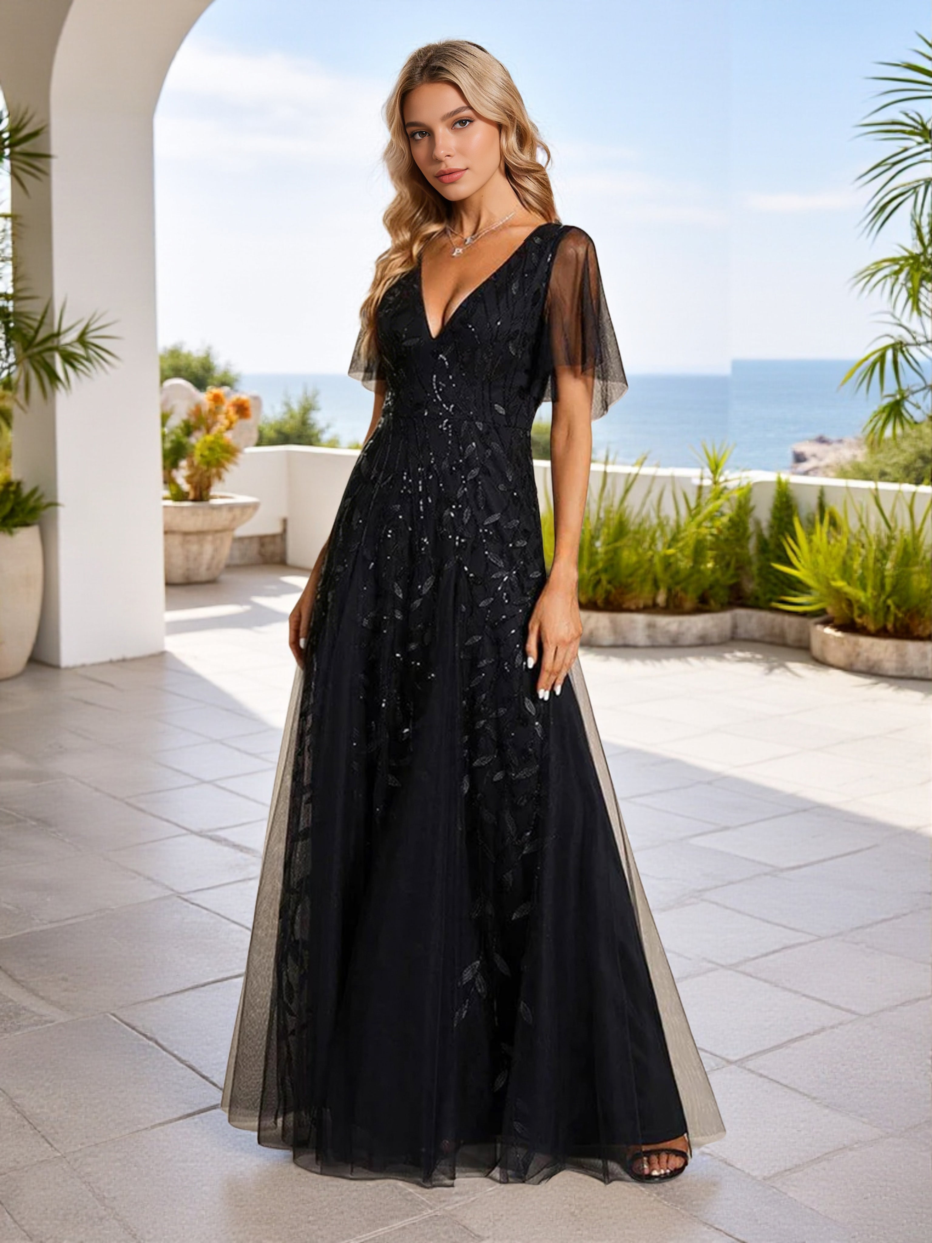 Cicinia Black Bridesmaid Dresses Sequins V-Neck A-Line Floor Length Cicinia Black Bridesmaid Dresses Sequins V-Neck A-Line Floor Length