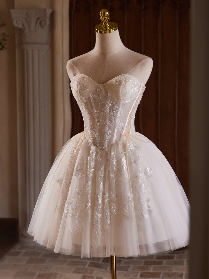 Long Chiffon Strapless Dresses with Sweetheart Ivory Plus Size