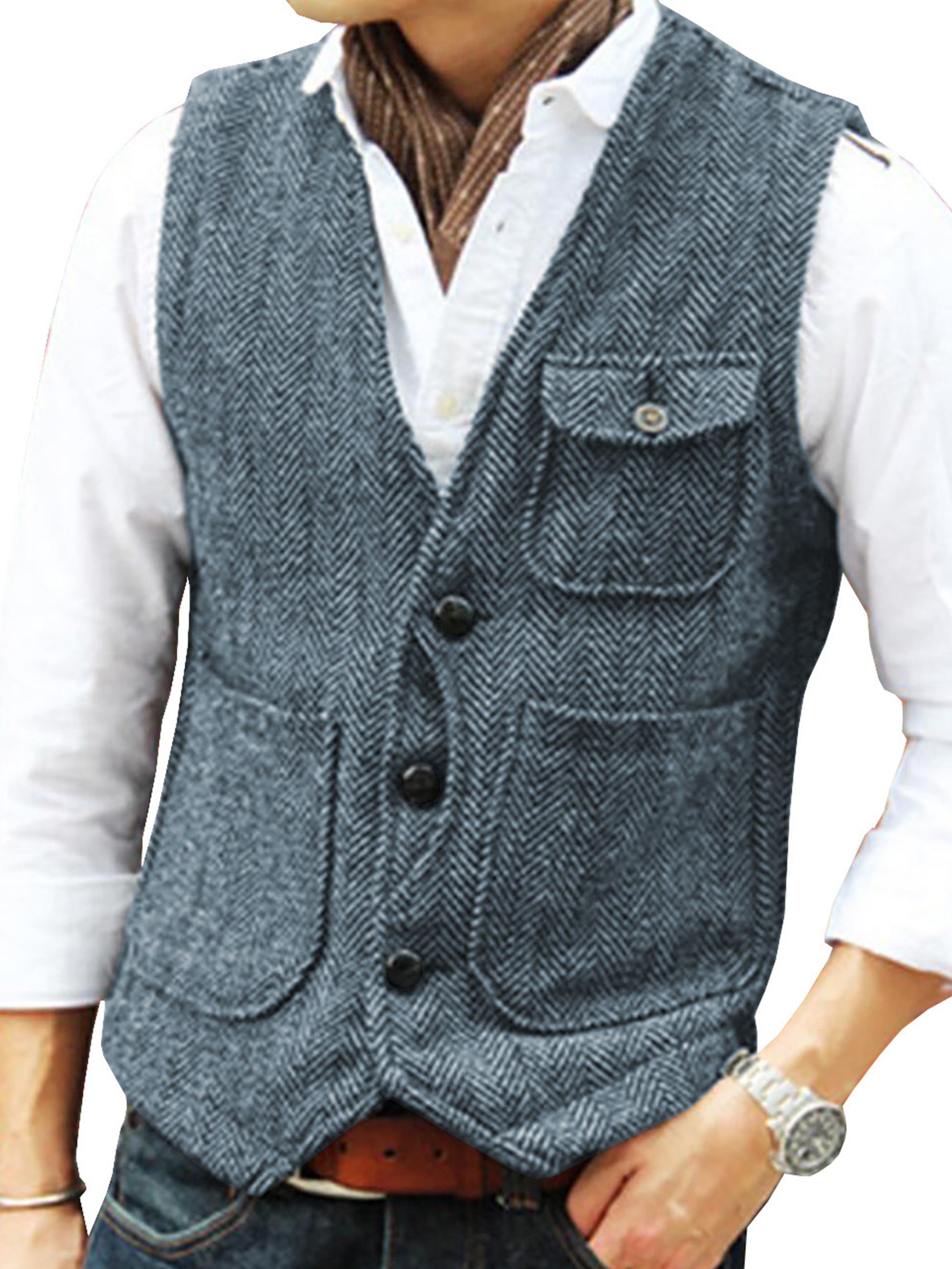 Tweed Suit Men's Suit V-Neck Vest