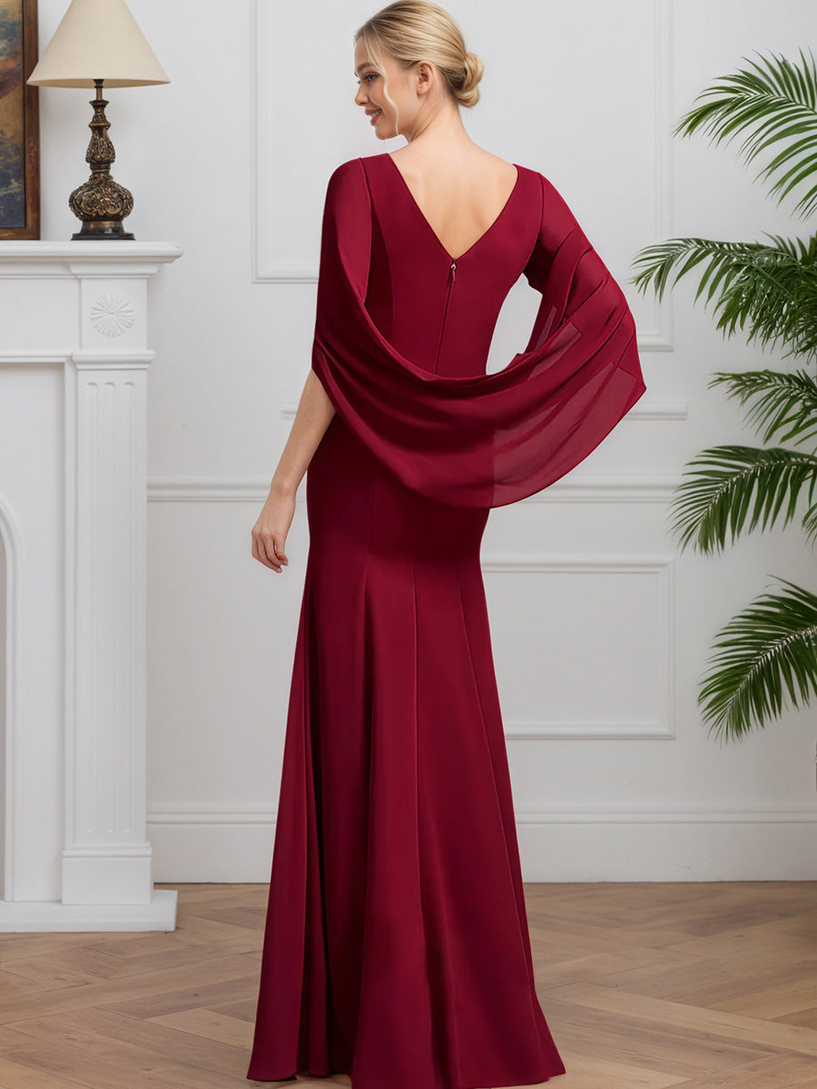 Cicinia Burgundy Mother Of The Bride Dresses Chiffon Trumpet Zipper Back Floor Length