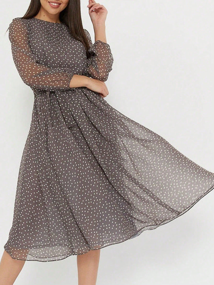 Jewel Long Sleeves Tea Length Brown Wedding Guest Dress