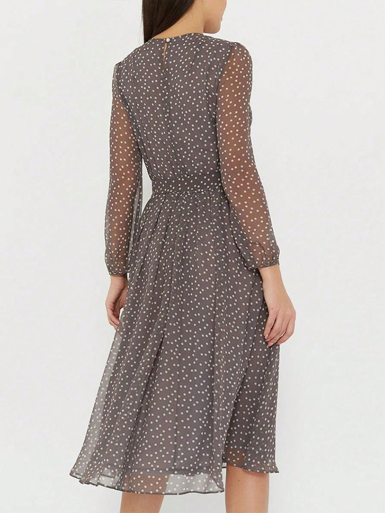 Jewel Long Sleeves Tea Length Brown Wedding Guest Dress