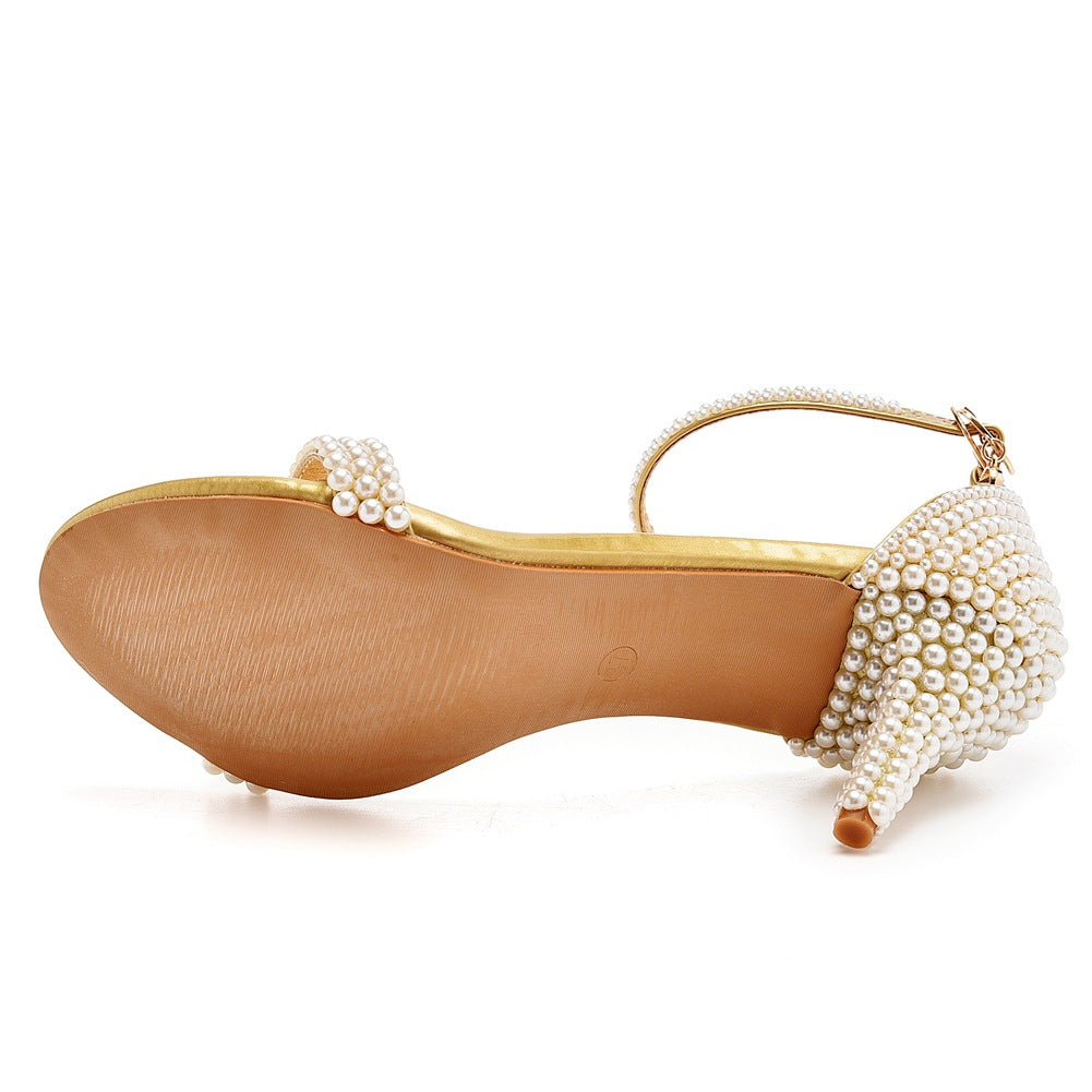 Open Toe Pearl Ankle Strap Wedding High Heel