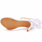 Open Toe Bow & Faux Pearl Satin Ankle Strap Stiletto