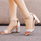 Open Toe Ivory Satin Ankle Strap Chunky Heeled Sandals