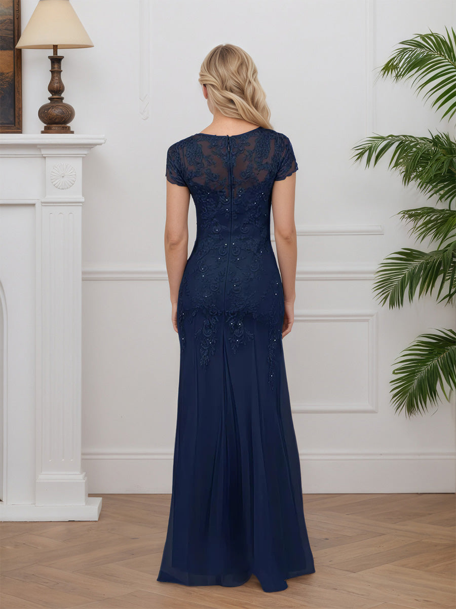 Cicinia Dark Navy Mother Of The Bride Dresses Lace Tulle Mermaid Sleeves Long Floor Length