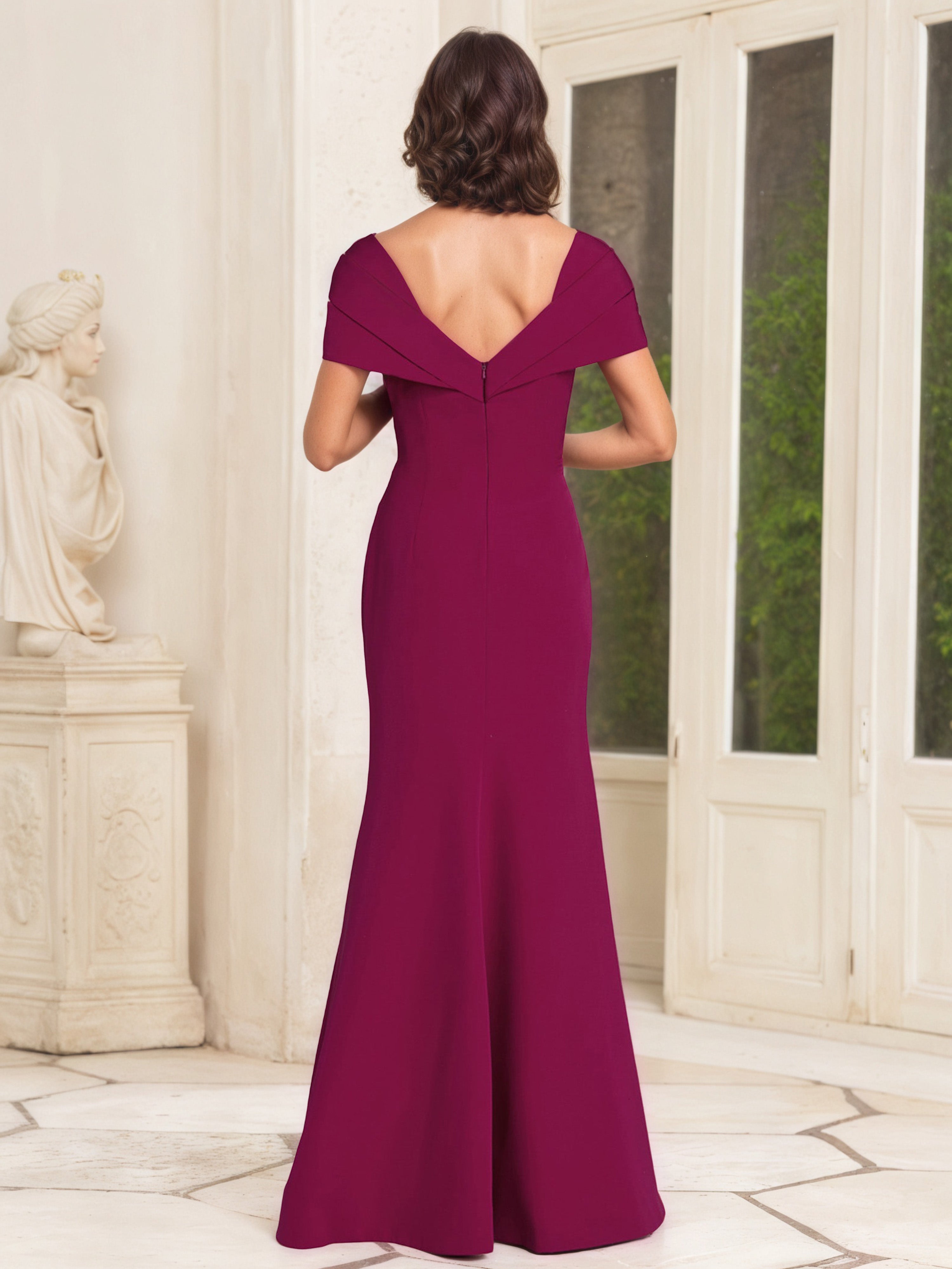 Cap Sleeves Mother Of The Bride Dresses Sheath/Column Pleats Mulberry Mother Of The Bride Dress