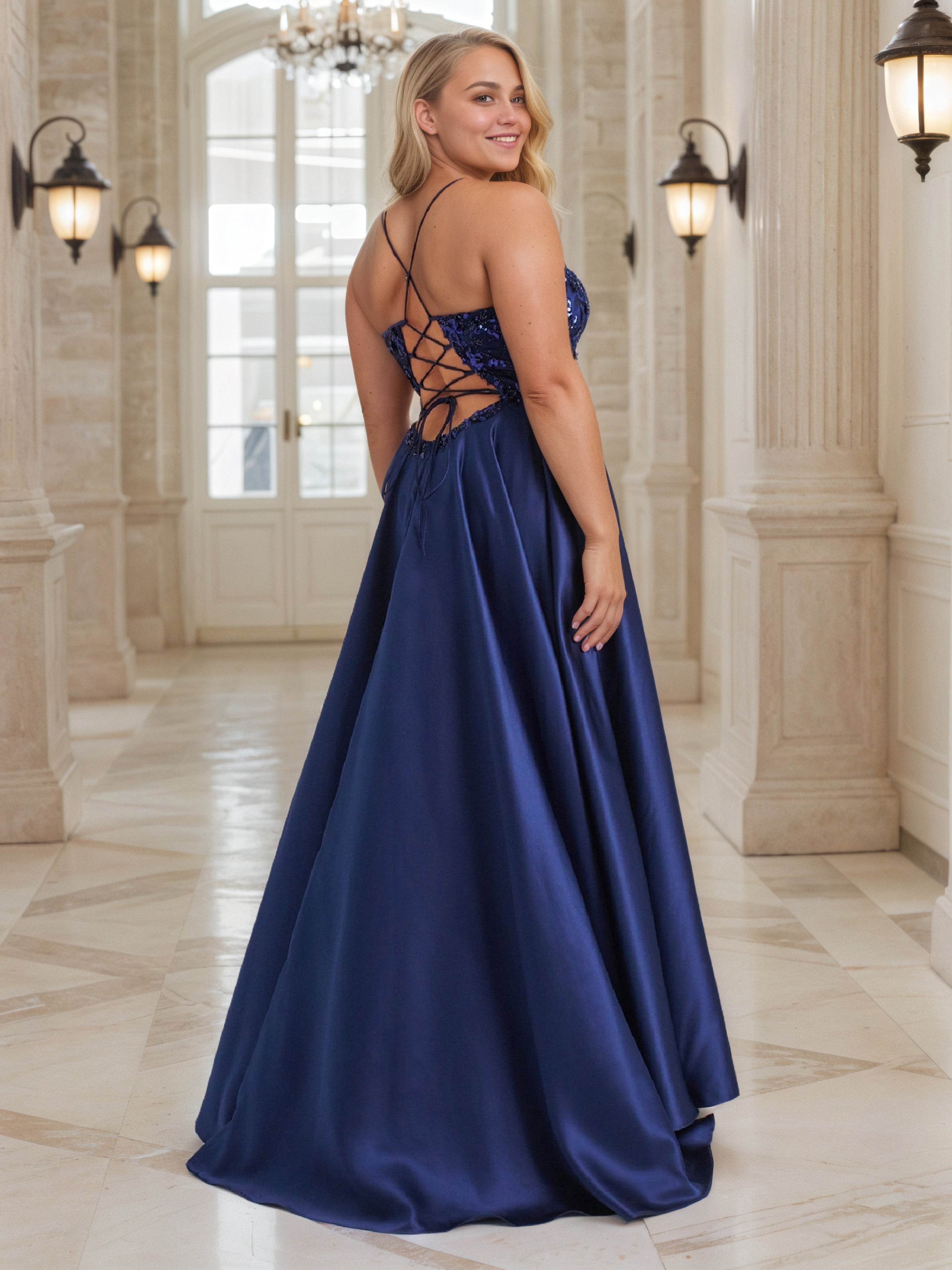 Spaghetti Straps Sleeveless Sequins Prom Dress Sweep/Brush Train Plus Size Dress