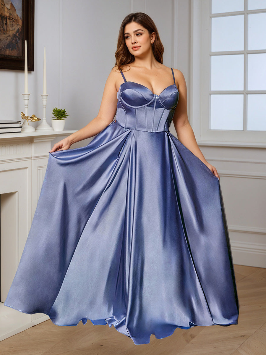 Cicinia Stormy Prom Dresses Soft Satin Spaghetti Straps A-Line Long Evening Dress