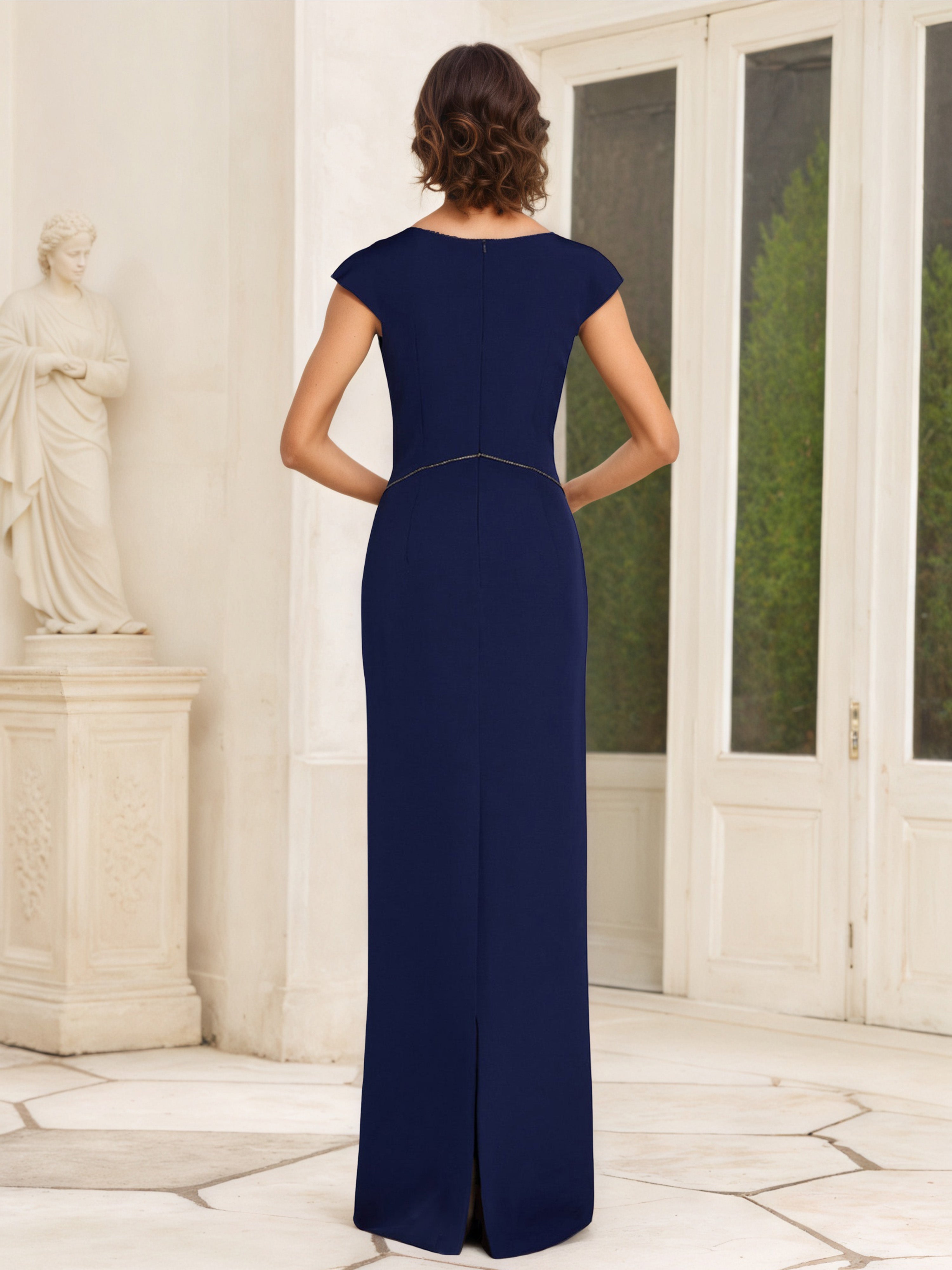 Cap Sleeves Sheath/Column V-Neck Mother Of The Bride Dress with Bowknot