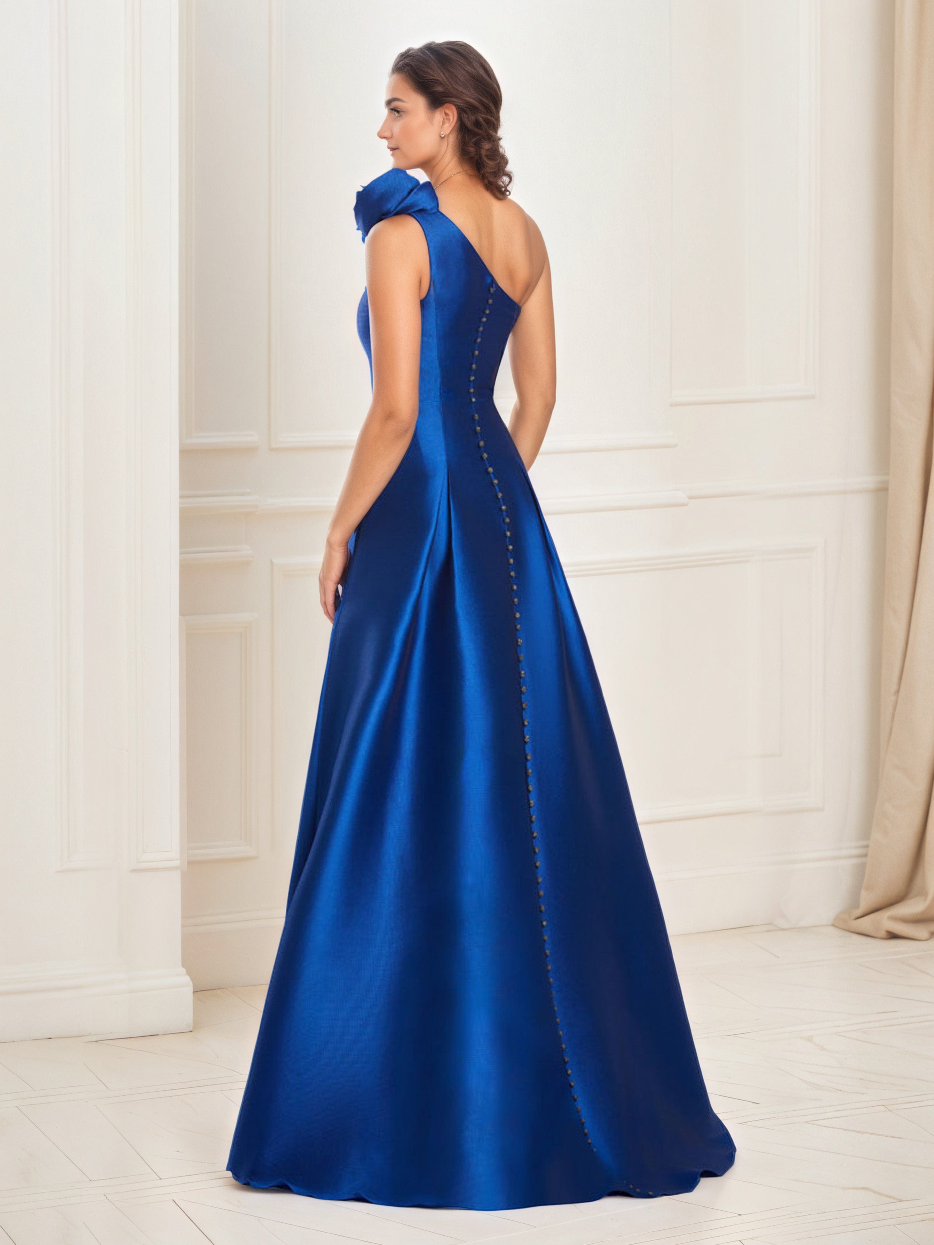 Illusion One Shoulder Prom Dress UK Royal Blue Floor Length Prom Dress